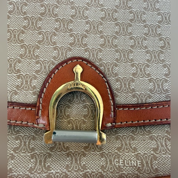 Celine Brown & Beige macadam Leather Trim Crossbody Bag - Picture 2 of 15